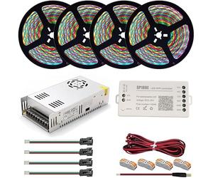WS2812B WS2812 IndividuaIIy AddressabIe Barre lumineuse LED RVB, 20 m, DC5 V, transformateur LED, bloc d'alimentation, contrôle WiFi SP108E (IP30 non étanche, 30 LED/m noir PCB)