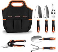 WSADZXC77 Kit d'outils de Jardinage 8 pièces en Acier Inoxydable avec sécateur, râteau de Jardin, 3 pelles, désherbeur, Sac à Main, Cadeau de Jardinage pour Le Jardinage