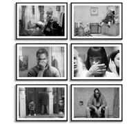 WSCARTQ Lot de 6 impressions sur toile humoristique pour salle de bain, scènes de cinéma, salle de bain, toilettes noires et blanches, sans cadre, 30,5 x 40,6 cm