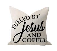 WSDESDEC Fueled by Jesus And Coffee Housses de coussin carrées décoratives en coton et lin pour décoration d'intérieur, fête de vacances, canapé, 66 x 66 cm