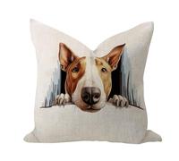 WSDESDEC Housse de coussin décorative en toile de jute et lin - Motif Bull Terrier - Cadeau pour chien, maman, chaise, maison, canapé, extérieur - 40,6 x 40,6 cm
