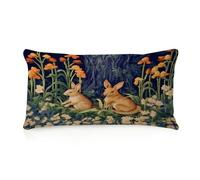 WSDESDEC Housse de coussin motif lapin forêt lièvres dans bois imprimé des deux côtés 30,5 x 50,8 cm en lin bohème Fairycore tissé Accent long taie d'oreiller pour bureau, canapé, salon
