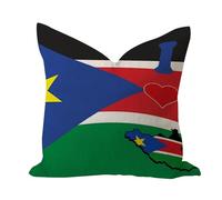 WSDESDEC Housses de coussin rustiques - 40,6 x 40,6 cm - I Love My Country Soudan du Sud - Décoration printanière - Motif drapeau de la ville - Festival international - En coton et lin - Pour terrasse