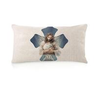 WSDESDEC Lord Bless This Home Housse de coussin rectangulaire en lin imprimé des deux côtés 30,5 x 50,8 cm Motif tribal chrétien catholique religieux pour vacances, fête, chambre à coucher, tente
