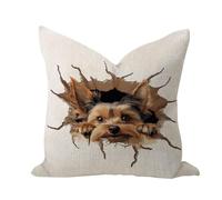 WSDESDEC Peeking Housse de coussin vintage en toile de jute et lin Motif Yorkshire Terrier 50,8 x 50,8 cm Cadeau pour chien et maman