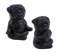WSDMAVIS Lot de 2 figurines de carlin en résine - Sculpture de bouledogue français - Statue de carlin méditant - Grande taille - Statues de chien assis - Pour salle de yoga, décoration de jardin et