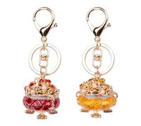 WSDMAVIS Lot de 2 porte-clés créatifs en forme de corne d'abondance avec strass étincelants en forme de bol au trésor Feng Shui pour clés de voiture et accessoires de sac