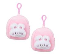 WSDMAVIS Lot de 2 porte-clés polyvalents en peluche lapin Kawaii pour sac à main, pochette de rangement pour écouteurs pour femme