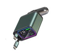 Wsdsgz Chargeurs de téléphone de voiture 65 W avec double port USB et câbles rétractables et affichage électrique LED en aluminium PC ABS pour protection contre les surcharges du véhicule