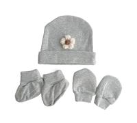 Wsdsgz Ensemble bonnet et moufles pour bébé en coton avec gants et chaussettes pour nouveau-nés avec motif ours - Gants anti-rayures avec chaussettes, gris, beige flowers