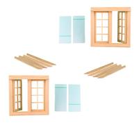 Wsdsgz Lot de 2 fenêtres en bois 1/12 pour maison de poupée, 16 panneaux, double ouverture, modèle d'architecture pour peinture, projets d'artisanat, décoration de maison de poupée, accessoires de