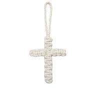 Wsdsgz Porte-clés fait à la main en forme de croix en macramé - Accessoire de voiture - Cordon en coton robuste - Pour baptême, confirmation, W Pendentif Croix Blanc, taille unique