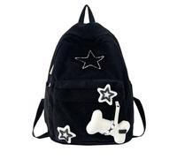 Wsdsgz Sac à dos d'école avec motif étoiles, sac à dos de grande capacité, sac à dos polyvalent en velours côtelé pour fille et étudiante, Noir