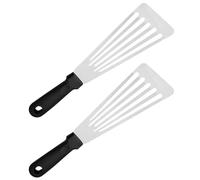 Wsdsgz Spatule fendue en acier inoxydable à double usage avec poignée ergonomique en bois pour la cuisson des grillades et la préparation des aliments Spatule de cuisson fendue