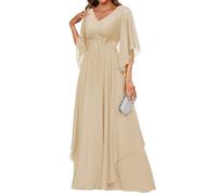 WSEYU Appliques en dentelle pour mère de la mariée, robes de marié à manches 3/4, robes de soirée formelles avec fente ZM301, champagne, 56 Grande taille