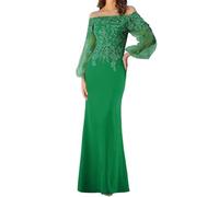 WSEYU Dentelle Applique Mère de la Mariée Robe de Bal en Mousseline de Soie Robes de Bal Plis Longues Robes de Cocktail Grande Taille Noir, vert pâle, 52 Grande taille