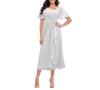 WSEYU Longueur thé en mousseline de soie Mère de la mariée Robes pour mariage Cap Sleeve Volants Robe de soirée formelle ZMKI896, blanc, 34