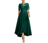 WSEYU Longueur thé en mousseline de soie Mère de la mariée Robes pour mariage dentelle Applique volants robe de soirée formelle ZMKI895, bleu sarcelle, 34