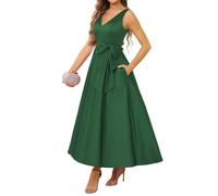 WSEYU Longueur thé mère de la mariée marié robes de soirée formelle en satin robes de grand-mère avec poches nœud ZM265, vert émeraude, 42
