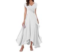 WSEYU Manches courtes Mère de la mariée Robes de marié en mousseline de soie Col en V Robe de soirée formelle Robe de grand-mère Longueur du thé ZMKI355, blanc, 40