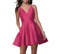 WSEYU Robe courte en satin à bretelles spaghetti pour adolescentes, robe de cocktail de remise de diplôme, rose vif, 34