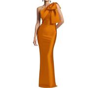 WSEYU Robe de bal asymétrique avec nœud sirène en satin Robe de cocktail longue moulante pour mère de la mariée, orange brûlé, 42