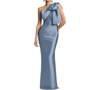 WSEYU Robe de bal asymétrique avec nœud sirène en satin Robe de cocktail longue moulante pour mère de la mariée, Bleu poudré, 40