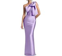 WSEYU Robe de bal asymétrique avec nœud sirène en satin Robe de cocktail longue moulante pour mère de la mariée, lilas, 52 plus
