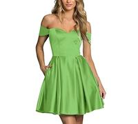 WSEYU Robe de bal courte à épaules dénudées avec poches, robe de bal pour adolescente, robe de soirée en satin à lacets dans le dos, menthe, 52 Grande taille