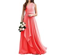 WSEYU Robe de demoiselle d'honneur asymétrique longue en mousseline de soie froncée robe de bal formelle, corail, 58 Grande taille