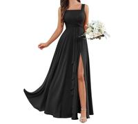 WSEYU Robe de demoiselle d'honneur en mousseline de soie pour femme avec fente fendue, robe de bal de fin d'année, grande taille, Noir , 36