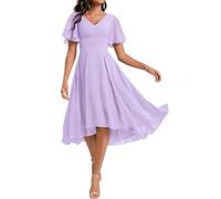 WSEYU Robe de demoiselle d'honneur longueur genou pour juniors col en V en mousseline plissée robe de soirée formelle gala jardin robe, lilas, 42