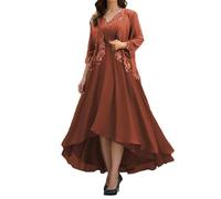 WSEYU Robe de mariée à manches longues avec vestes pour soirée formelle et grand-mère Longueur thé, orange brûlé, 44
