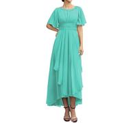 WSEYU Robe de mariée en mousseline de soie à manches courtes pour grand-mère formelle ZMKI475, aqua, 44