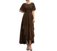 WSEYU Robe de mariée en mousseline de soie à manches courtes pour grand-mère formelle ZMKI475, chocolat, 38