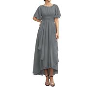 WSEYU Robe de mariée en mousseline de soie à manches courtes pour grand-mère formelle ZMKI475, gris acier, 42