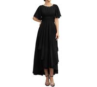 WSEYU Robe de mariée en mousseline de soie à manches courtes pour grand-mère formelle ZMKI475, Noir , 44