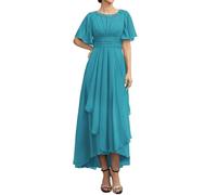WSEYU Robe de mariée en mousseline de soie à manches courtes pour grand-mère formelle ZMKI475, turquoise, 50 Grande taille