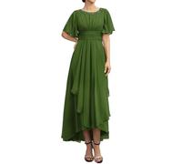 WSEYU Robe de mariée en mousseline de soie à manches courtes pour grand-mère formelle ZMKI475, vert olive, 34