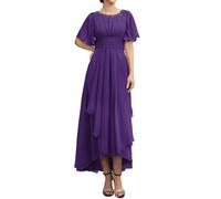 WSEYU Robe de mariée en mousseline de soie à manches courtes pour grand-mère formelle ZMKI475, violet, 44