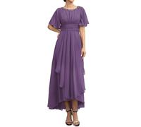 WSEYU Robe de mariée en mousseline de soie à manches courtes pour grand-mère formelle ZMKI475, Violet poussiéreux., 36
