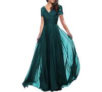 WSEYU Robe de mère de la mariée à col en V pour mariage en mousseline de soie formelle robe de soirée à manches courtes, bleu marine, 50