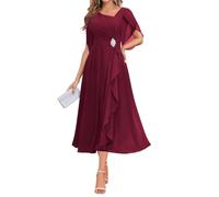 WSEYU Robe de mère de la mariée en mousseline de soie longueur thé robe de bal robe de bal perles robes de cocktail grande taille noir, Rose désert, 40