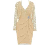 WSEYU Robe de soirée en dentelle à manches longues avec veste pour mère de la mariée ZM047, champagne, 42