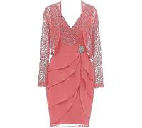 WSEYU Robe de soirée en dentelle à manches longues avec veste pour mère de la mariée ZM047, corail, 44
