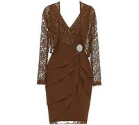 WSEYU Robe de soirée en dentelle à manches longues avec veste pour mère de la mariée ZM047, marron, 36