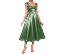 WSEYU Robe de soirée étudiante à bretelles spaghetti longueur thé midi robe satin demoiselle d'honneur remise de diplôme robe de cocktail ZMKI491, sauge, 34