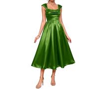 WSEYU Robe de soirée étudiante à bretelles spaghetti longueur thé midi robe satin demoiselle d'honneur remise de diplôme robe de cocktail ZMKI491, vert olive, 34