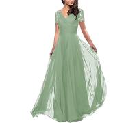 WSEYU Robe en dentelle à col en V pour la mère de la mariée mariage robe de soirée formelle en mousseline de soie avec manches courtes