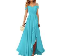 WSEYU Robes de demoiselle d'honneur à épaules dénudées avec fente plissée en mousseline de soie robes de bal longue robe de soirée formelle, turquoise, 58 Grande taille